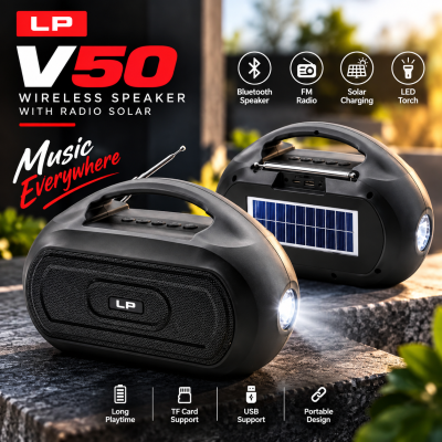 LP-V50 Portable Wireless Bluetooth Speaker with Solar Charging – FM Radio, 5-10W Output, 1000-2000mAh Battery & Outdoor Audio Player